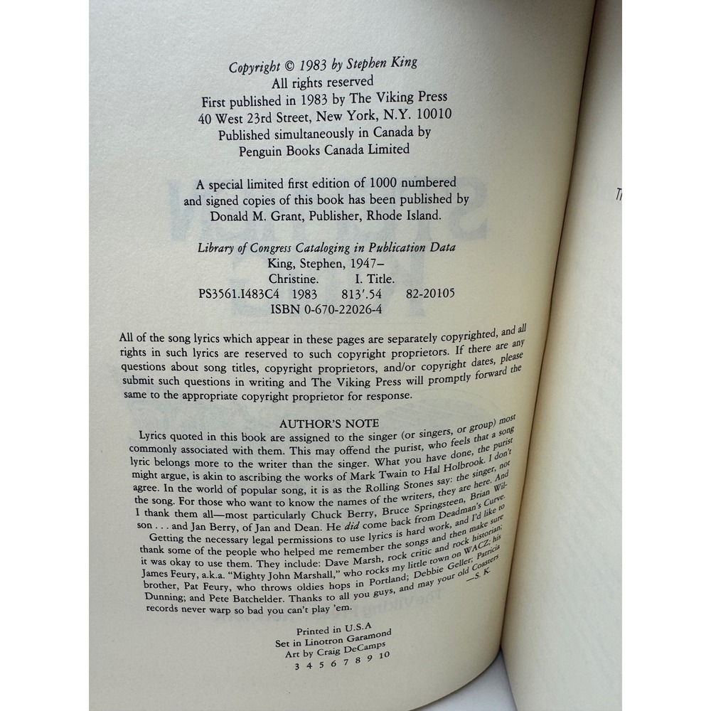 Stephen King Christine First Edition 1983 Viking Press Hardcover Horror Novel - Picture 5 of 7